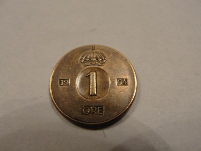 Лот: 4926754. Фото: 1. Швеция, 1 эре, 1954 г. Европа