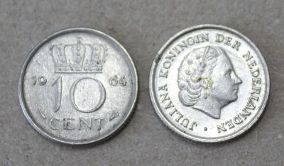 Лот: 23275463. Фото: 1. Нидерланды 10 центов 1964 года... Европа