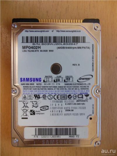 Лот: 9523706. Фото: 1. 2.5" HDD 40 Gb IDE Samsung (MP0402H... Жёсткие диски (HDD)