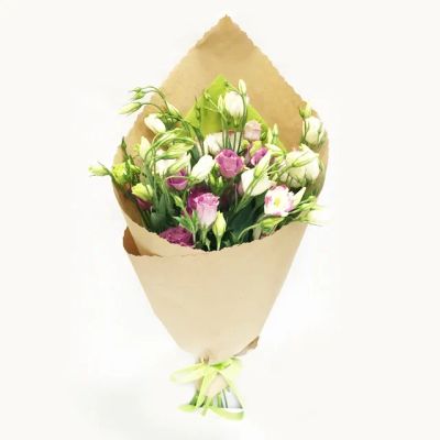 Лот: 6995862. Фото: 1. Оформленный букет из 5 эустом... Свежие цветы