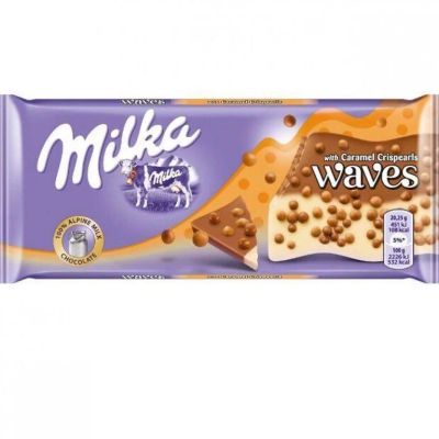 Лот: 9816200. Фото: 1. Milka Waves Caramel 88г. Шоколад, конфеты