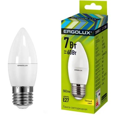 Лот: 24441285. Фото: 1. Светодиодная лампа Ergolux LED-C35-7W-E27-3K. Лампочки
