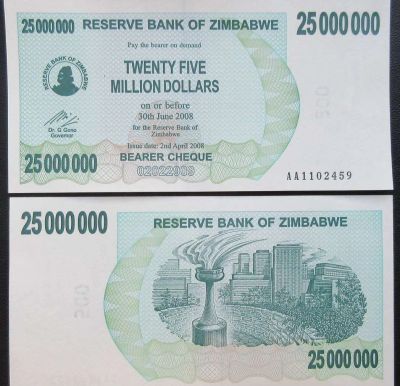 Лот: 7457338. Фото: 1. Зимбабве. 25 миллионов долларов... Африка