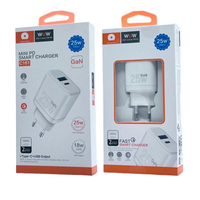 Лот: 22143179. Фото: 1. СЗУ WUW C161 1A1C PD 25W GaN White. Зарядные устройства, блоки питания, адаптеры сетевые для смартфонов