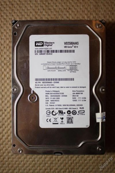 Лот: 3855800. Фото: 1. Western Digital WD2500AAKS (SATA... Жёсткие диски (HDD)