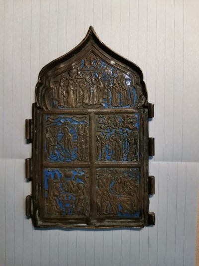 Лот: 16478546. Фото: 1. Старинная икона из бронзы. Иконы