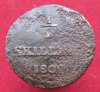 Лот: 16979980. Фото: 1. Швеция ½ скиллинга, 1800г. Густав... Европа