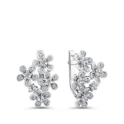 Лот: 23781444. Фото: 1. Серебряные серьги с фианитами. Серьги, каффы