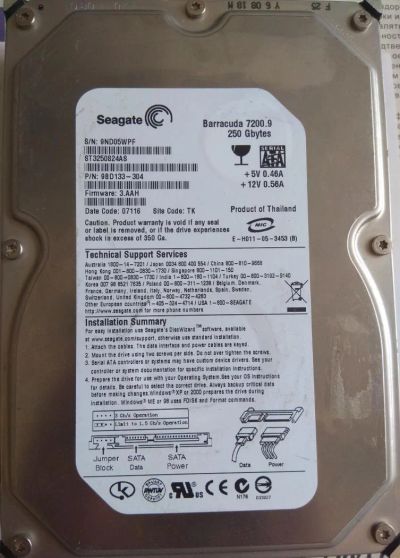 Лот: 11422524. Фото: 1. Seagate 250Gb не исправен. Жёсткие диски (HDD)