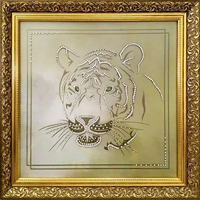 Лот: 21291245. Фото: 1. Картина Взгляд тигра 65х65 с кристаллами... Произведения