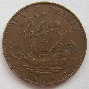 Лот: 11904280. Фото: 1. Великобритания 1/2 пенни 1966. Великобритания и острова