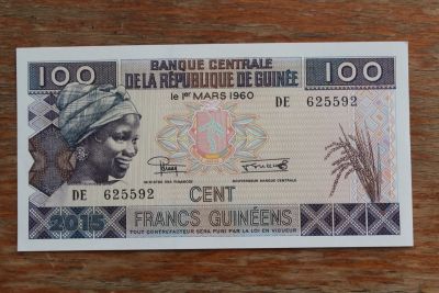 Лот: 21784971. Фото: 1. Гвинея 100 франков 2015 года... Африка