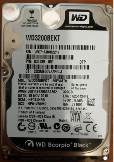 Лот: 15204557. Фото: 1. Жесткий диск WD Scorpio Black... Жёсткие диски (HDD)