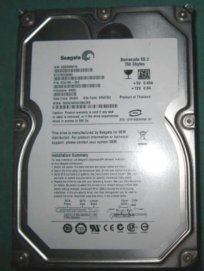 Лот: 4893338. Фото: 1. Seagate ES.2 750GB 3.5" (неисправный... Жёсткие диски (HDD)