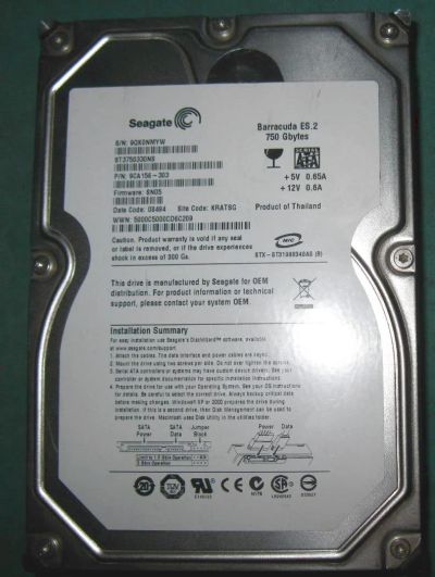 Лот: 4893338. Фото: 1. Seagate ES.2 750GB 3.5" (неисправный... Жёсткие диски