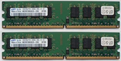 Лот: 5143279. Фото: 1. 2 планки DDR2 Samsung по 1Gb каждая... Оперативная память