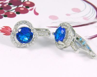 Лот: 3768574. Фото: 1. Комплект: серьги,кольцо, синие... Комплекты изделий