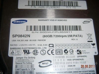 Лот: 1039910. Фото: 1. жесткий 80 gb. Жёсткие диски (HDD)