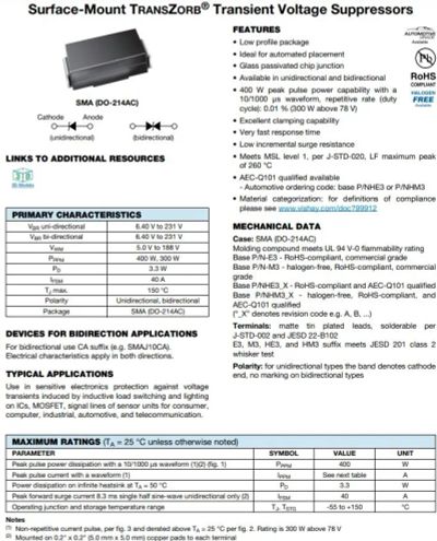 Лот: 20077136. Фото: 1. Диод защитный (TVS, супрессор... Диоды и тиристоры