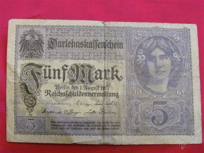 Лот: 1537235. Фото: 1. Банкнота Германия 5 марок 1917... Европа