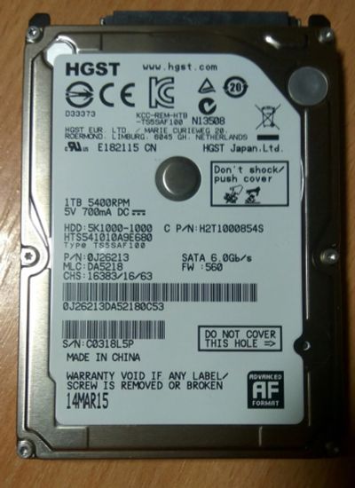 Лот: 12388775. Фото: 1. Жёсткий диск HGST 1 Тб (1000 Гб... Жёсткие диски (HDD)