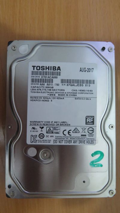 Лот: 25057779. Фото: 1. Жесткий диск Toshiba 500gb DT01ACA050... Жёсткие диски (HDD)