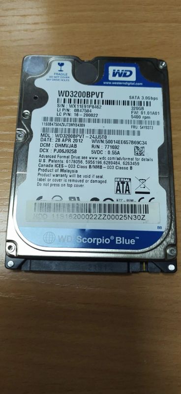 Лот: 19225957. Фото: 1. HDD 320gb для ноутбука WD3200BPVT... Жёсткие диски