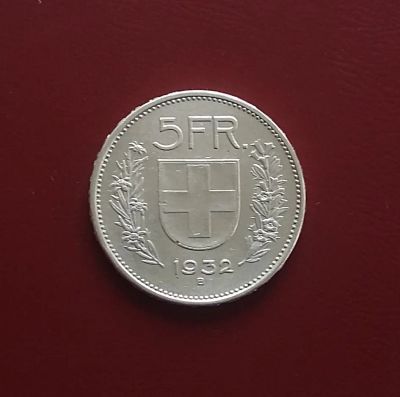 Лот: 20421600. Фото: 1. 5 франков 1932 года. Швейцария... Европа