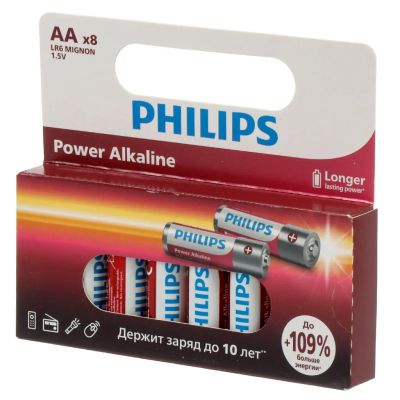 Лот: 24095870. Фото: 1. Батарейка Philips, АА (LR6-8BL... Батарейки, аккумуляторы, элементы питания