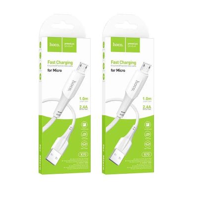 Лот: 22146353. Фото: 1. Кабель HOCO X70 MicroUSB 1m (White... Дата-кабели, переходники