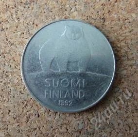 Лот: 1302405. Фото: 1. Белый медведь на монете Финляндии... Европа