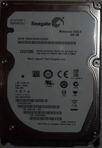 Лот: 5710336. Фото: 1. 320 Гб, 5400 PRM, 2,5 " Seagete... Жёсткие диски (HDD)