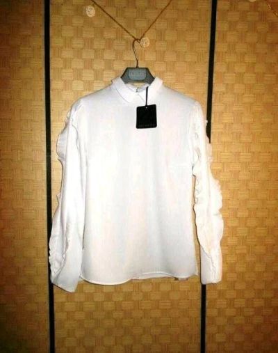 Лот: 13713237. Фото: 1. Блуза белая с лампасами, р. 42... Блузы, рубашки