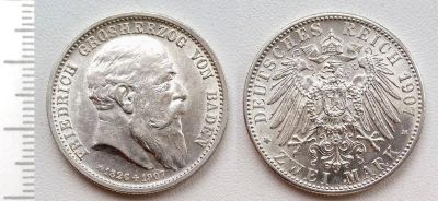Лот: 8272752. Фото: 1. Германия (Баден). 2 марки 1907... Германия и Австрия
