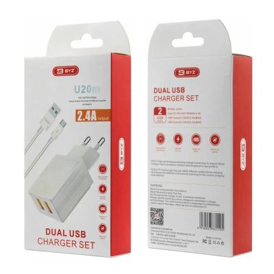 Лот: 22142596. Фото: 1. СЗУ BYZ U20m 2*USB+Micro 2.4A... Зарядные устройства, блоки питания, адаптеры сетевые для смартфонов
