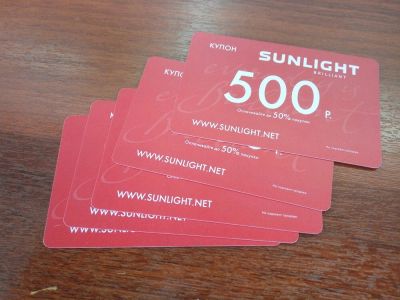 Лот: 9197154. Фото: 1. Пять купонов sunlight по 500 руб... Подарочные сертификаты, купоны, промокоды