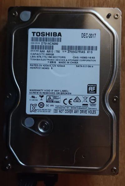 Лот: 19917879. Фото: 1. Жесткий диск HDD Toshiba 500Гб... Жёсткие диски