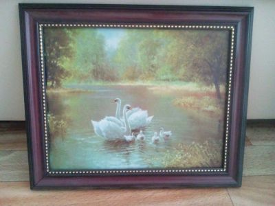Лот: 12039041. Фото: 1. Картина Семья лебедей. Картины, рисунки