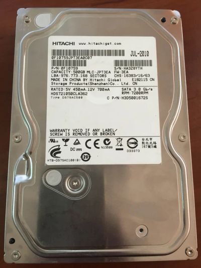 Лот: 7315030. Фото: 1. SATA 3.5" 500Gb HDD Hitachi SATA... Жёсткие диски (HDD)