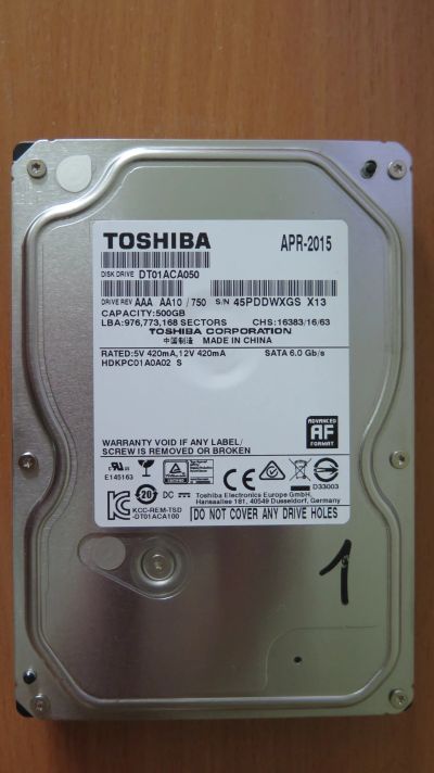 Лот: 20421094. Фото: 1. Жесткий диск Toshiba 500gb DT01ACA050... Жёсткие диски