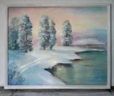 Лот: 9169463. Фото: 1. Картина "Зима", холст, масло... Картины, гравюры