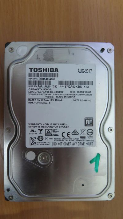 Лот: 25057797. Фото: 1. Жесткий диск Toshiba 500gb DT01ACA050... Жёсткие диски (HDD)