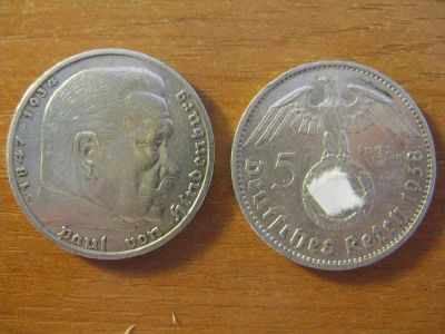 Лот: 10741364. Фото: 1. Германия 5 рейхсмарок 1938 года... Германия и Австрия