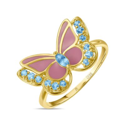 Лот: 24652629. Фото: 1. Кольцо с топазом и эмалью. Кольца, перстни