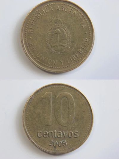 Лот: 9584949. Фото: 1. (34) Аргентина 10 сентаво 2008. Другое (монеты)