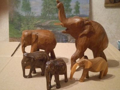 Лот: 18413265. Фото: 1. Фигурки слонов, дерево. Фигурки, статуэтки