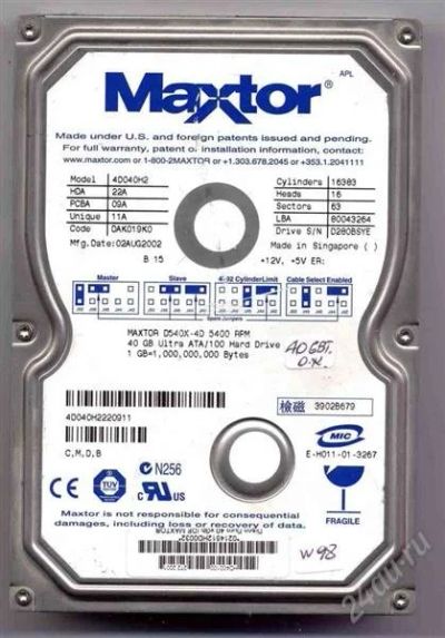 Лот: 1516815. Фото: 1. Жесткий диск Maxtor 4D040H2/40Гб. Жёсткие диски (HDD)