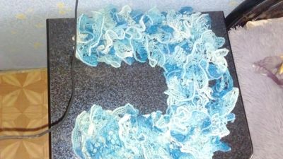 Лот: 7292120. Фото: 1. Шарфик бирюзовый, 2-цветный. Ручная... Шарфы, платки