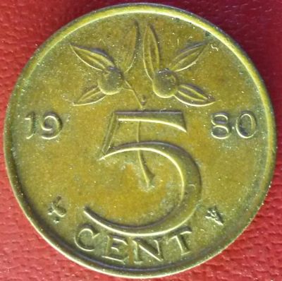 Лот: 7087046. Фото: 1. Нидерланды 5 центов 1980 год. Европа