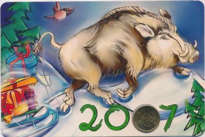 Лот: 17185467. Фото: 1. Россия 2007 жетон Год кабана СпМД... Сувенирные